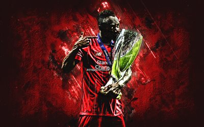 Sadio Mane, Liverpool FC, Senegalese football player, midfielder, Premier League, England, football, red stone background