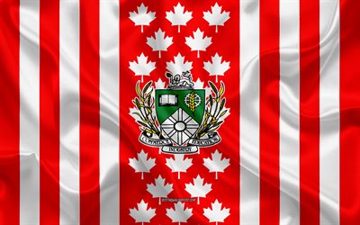 Stemma di Saskatoon, bandiera del canada, seta, texture, Saskatoon, Canada, Tenuta di Saskatoon, Canada simboli nazionali