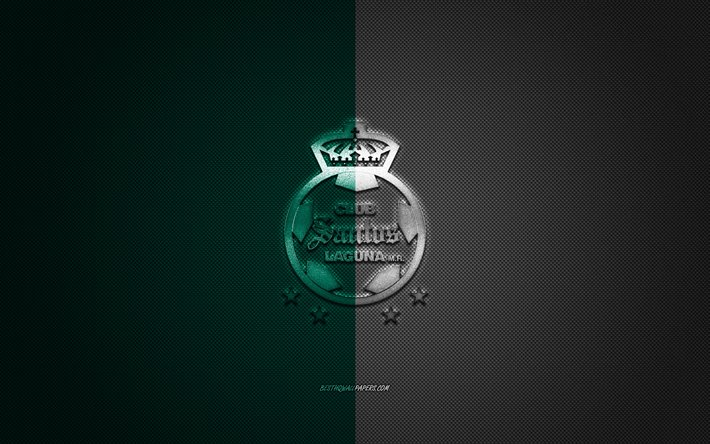 Santos Laguna, Mexicain, club de football, la Liga MX, blanc logo vert, blanc vert en fibre de carbone de fond, football, Torreon, Mexique, Santos Laguna logo
