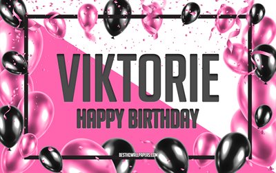 Happy Birthday Viktoria, Birthday Balloons Background, Viktoria, wallpapers with names, Viktoria Happy Birthday, Pink Balloons Birthday Background, greeting card, Viktoria Birthday