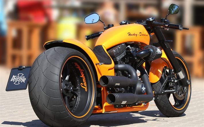 Harley-Davidson, Lamborghini Edition, superbikes, personalizado, de color naranja de la motocicleta