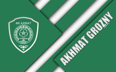 Akhmat Grozny FC, 4k, logo, material design, green white abstraction, Russian football club, Grozny, Russia, football, Russian Premier League