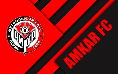 FC Amkar, 4k, logo, design de material, vermelho preto abstra&#231;&#227;o, Russo futebol clube, Perm, R&#250;ssia, futebol, Russian Premier League