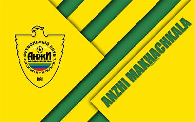 FC Anzhi Makhachkala, 4k, logo, material design, yellow green abstraction, Russian football club, Makhachkala, Russia, football, Russian Premier League