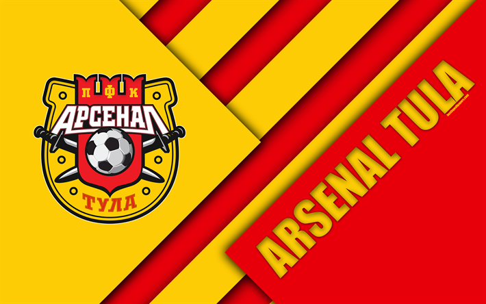 Arsenal Tula FC, 4k, dise&#241;o de materiales, amarillo rojo abstracci&#243;n, el logotipo, el club de f&#250;tbol de rusia, Tula, Rusia, f&#250;tbol, de la Liga Premier de rusia