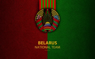 Belarus national football team, 4k, leather texture, emblem, logo, football, Belarus, Europe