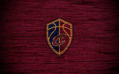 4k, Cleveland Cavaliers, NBA, wooden texture, basketball, Eastern Conference, USA, emblem, basketball club, Cleveland Cavaliers logo