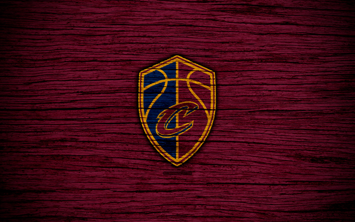 4k, Cleveland Cavaliers, NBA, wooden texture, basketball, Eastern Conference, USA, emblem, basketball club, Cleveland Cavaliers logo