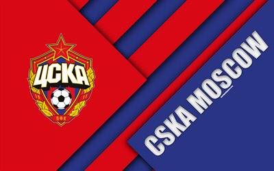CSKA Moscow FC, 4k, materiaali suunnittelu, sininen punainen abstraktio, logo, Ven&#228;j&#228;n football club, Moskova, Ven&#228;j&#228;, jalkapallo, Ven&#228;j&#228;n Premier League