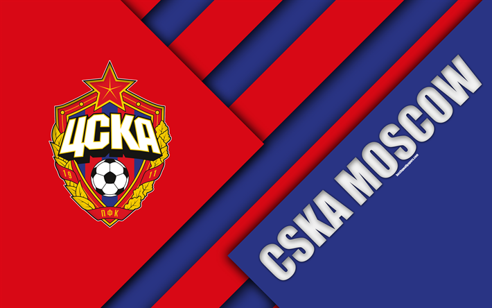 CSKA Moskova FC, 4k, malzeme tasarım, Mavi Kırmızı soyutlama, logo, Rus Futbol Kul&#252;b&#252;, Moskova, Rusya futbol, Rusya Premier Ligi