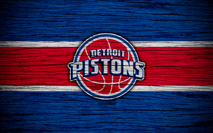 4k, Detroit Pistons, NBA, wooden texture, basketball, Eastern Conference, USA, emblem, basketball club, Detroit Pistons logo