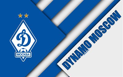 FC Dynamo Moscow, 4k, material design, blue and white abstraction, logo, Russian football club, Moscow, Russia, football, Russian Premier League