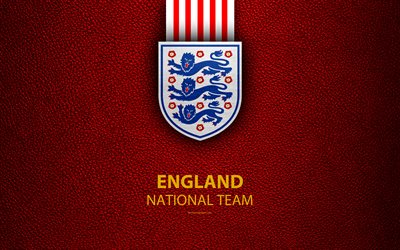 England national football team, 4k, leather texture, emblem, logo, football, England, Europe