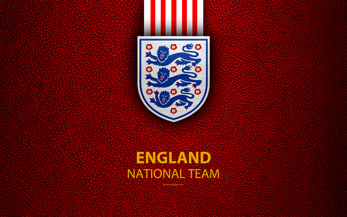 england national football team, 4k, leder textur, emblem, logo, fu&#223;ball, england, europa