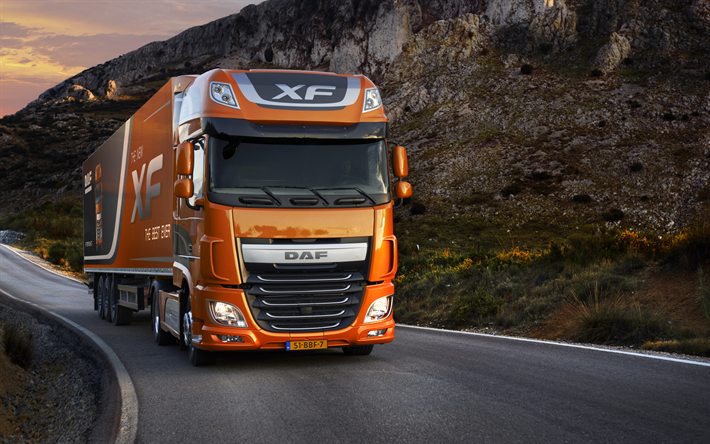 4k, DAF XF, Euro 6, 2018 truck, road, semi-trailer truck, trucks, new XF, DAF