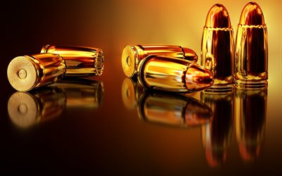 golden bullets, 4k, close-up, cartridges, bullets