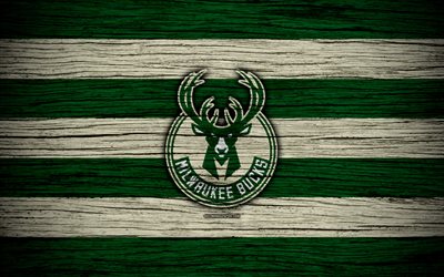 4k, Milwaukee Bucks, NBA, wooden texture, basketball, Eastern Conference, USA, emblem, basketball club, Milwaukee Bucks logo