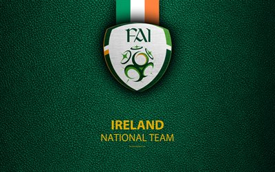 Republic of Ireland national football team, 4k, leather texture, emblem, logo, football, Ireland, Europe