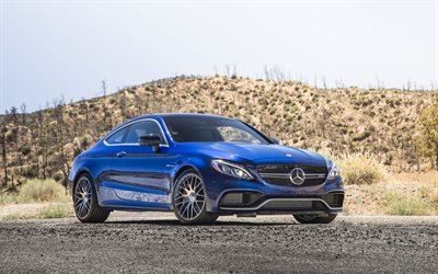 Mercedes-AMG C63 S Coupe, 2018 arabalar, AMG, tuning, mavi C63, Mercedes