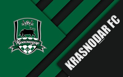Krasnodar FC, 4k, material design, green black abstraction, logo, Russian football club, Krasnodar, Russia, football, Russian Premier League