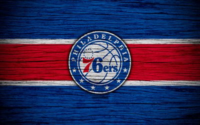 4k, Philadelphia 76ers de NBA, de bois, texture, basket-ball, de Conf&#233;rence est, les &#233;tats-unis, l&#39;embl&#232;me, le club de basket-ball, Philadelphia 76ers logo