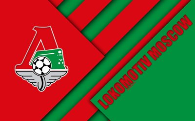 FC Lokomotiv Moskova, 4k, malzeme tasarım, Yeşil, Kırmızı soyutlama, logo, Rus Futbol Kul&#252;b&#252;, Moskova, Rusya futbol, Rusya Premier Ligi, Loko