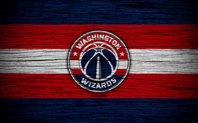 4k, Washington Wizards, NBA, wooden texture, basketball, Eastern Conference, USA, emblem, basketball club, Washington Wizards logo