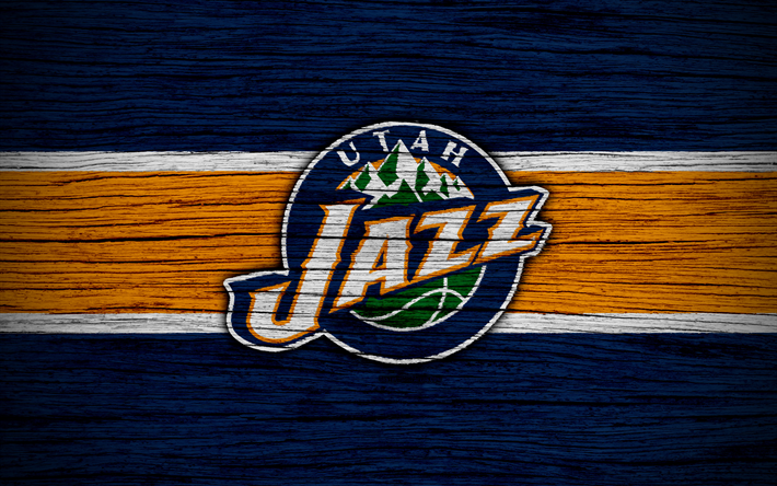 4k, Utah Jazz, NBA, 木肌, バスケット, 洋会議, 米国, エンブレム, バスケットボール部, Utah Jazzのロゴ