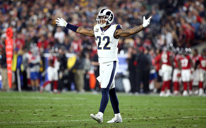 Trumaine Johnson, 4k, cornerback, futebol americano, Los Angeles Rams, NFL