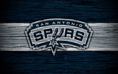 4k, San Antonio Spurs, NBA, wooden texture, basketball, Western Conference, USA, emblem, basketball club, San Antonio Spurs logo