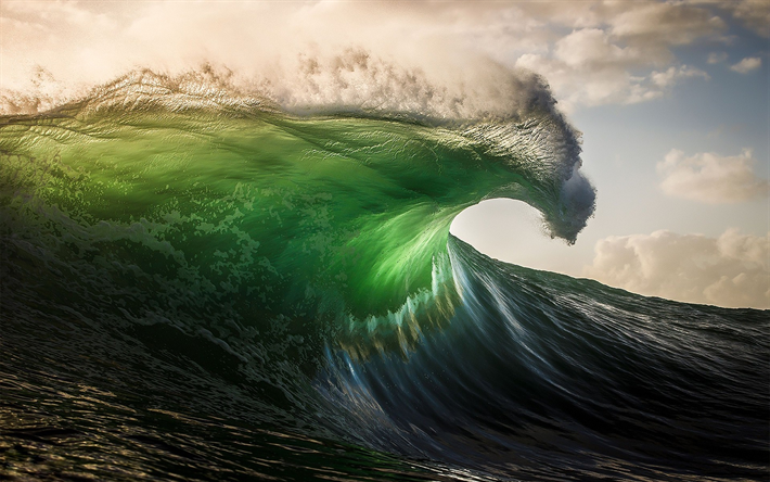 huge wave, storm, tsunami, ocean, water power concepts