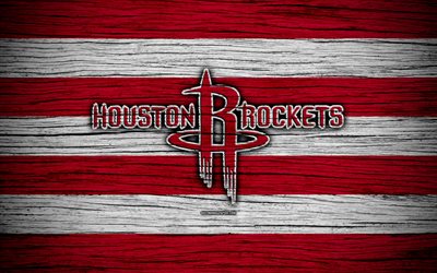 4k, Houston Rockets, NBA, wooden texture, basketball, Western Conference, USA, emblem, basketball club, Houston Rockets logo