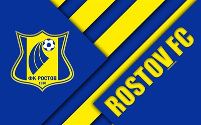 FC Rostov, 4k, material design, blue yellow abstraction, logo, Russian football club, Rostov-on-Don, Russia, football, Russian Premier League