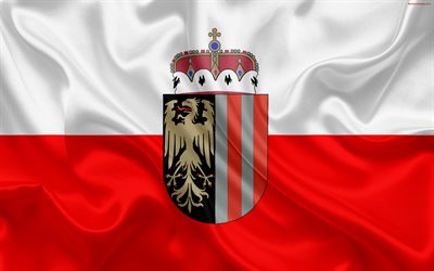Flag of Upper Austria, federal land, Austrian lands, coat of arms, Austrian administrative division, symbolism, Upper Austria, Austria, silk texture, 4k