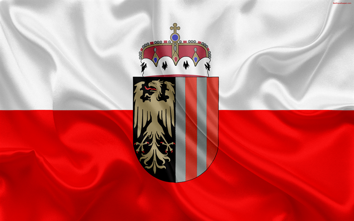 La bandera de la alta Austria, tierra federal, Austria tierras, escudo de armas, Austria divisi&#243;n administrativa, el simbolismo, la alta Austria, Austria, seda textura, 4k