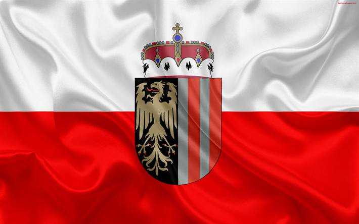 flagge von ober&#246;sterreich, bundesland, &#246;sterreichische l&#228;nder, wappen, &#246;sterreichischen verwaltungsbezirk, symbolik, ober&#246;sterreich, &#246;sterreich, seide textur, 4k