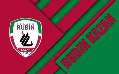 O FC Rubin Kazan, 4k, design de material, roxo verde abstra&#231;&#227;o, logo, Russo futebol clube, Kazan, R&#250;ssia, futebol, Russian Premier League