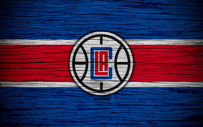 4k, Los Angeles Clippers, NBA, textura de madeira, LA Clippers, basquete, Confer&#234;ncia Oeste, EUA, emblema, basquete clube, Los Angeles Clippers logotipo