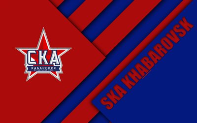 FC SKA Khabarovsk, 4k, design de material, vermelho azul abstra&#231;&#227;o, logo, Russo futebol clube, Khabarovsk, R&#250;ssia, futebol, Russian Premier League