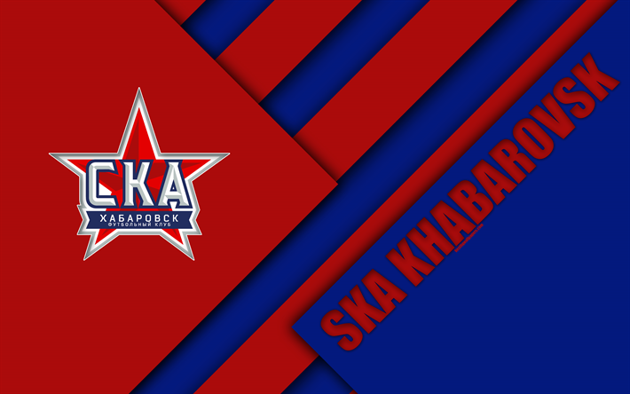 fc ska chabarowsk, 4k, material-design, rot, blau, abstraktion, logo, der russischen fu&#223;ball-club, chabarowsk, russland, fu&#223;ball, russischen premier-liga