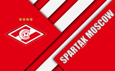 FC Spartak Moscow, 4k, material design, red white abstraction, Spartak logo, Russian football club, Moscow, Russia, football, Russian Premier League
