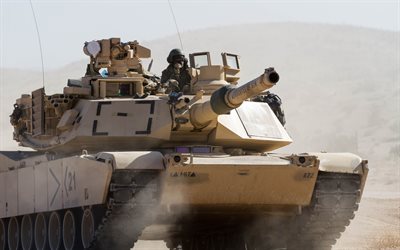 M1 Abrams, American principal tanque de batalla, los estados unidos, el ej&#233;rcito Americano, modernos veh&#237;culos blindados, desierto, polvo, arena