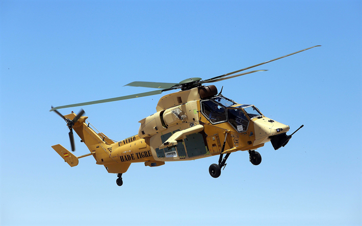 eurocopter tiger, 4k, angriff hubschrauber, mungo, kampfflugzeuge, spanien air force, eurocopter