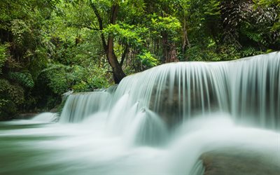 waterfall, river, tropical forest, Thailand, jungle, water
