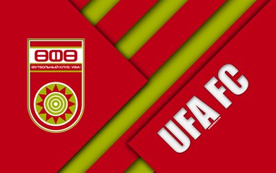 Ufa FC, 4k, malzeme tasarım, kırmızı yeşil soyutlama, logo, Rus Futbol Kul&#252;b&#252;, Ufa, Rusya futbol, Rusya Premier Ligi
