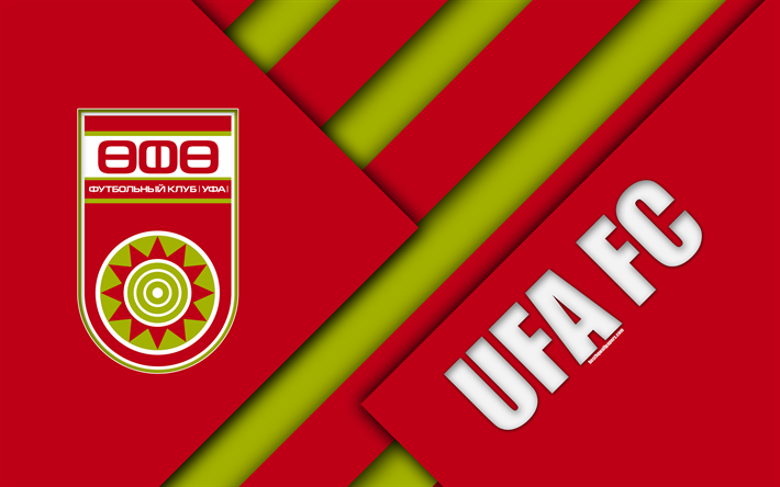 FC Ufa, 4k, la conception de mat&#233;riaux, rouge, vert abstraction, le logo, le russe, le club de football de l&#39;Ufa, en Russie, le football, Premier League russe