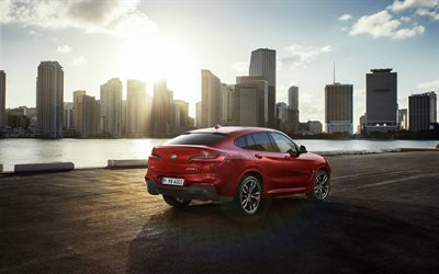 BMW X4, 2018, 4k, rear view, exterior, cityscape, new red X4, BMW