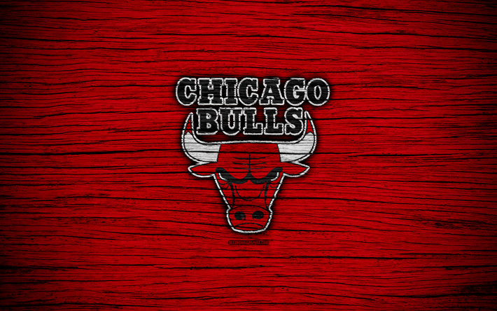 4k, Chicago Bulls de la NBA, de madera, textura, fondo rojo, de baloncesto, de la Conferencia este, estados UNIDOS, con el emblema del club de baloncesto, de los Chicago Bulls logotipo