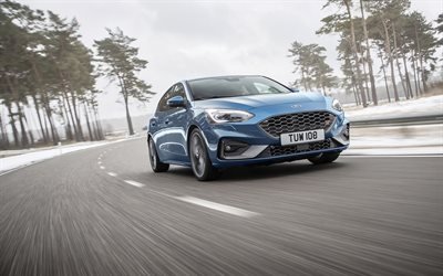 Ford Focus ST, 2020, sports hatchback, new blue Focus, exterior, american cars, Ford