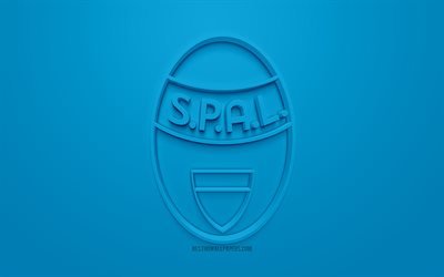 SPAL FC, yaratıcı 3D logosu, mavi arka plan, 3d amblem, İtalyan Futbol Kul&#252;b&#252;, Serie, Ferrara, İtalya, 3d sanat, futbol, 3d logo şık
